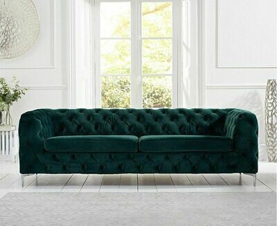Alegra Green Plush 3 Seater Sofa