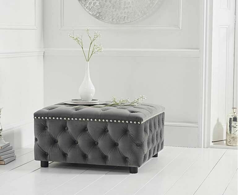 Fiona Grey Velvet Square Footstool