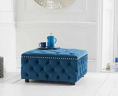 Fiona Blue Velvet Square Footstool