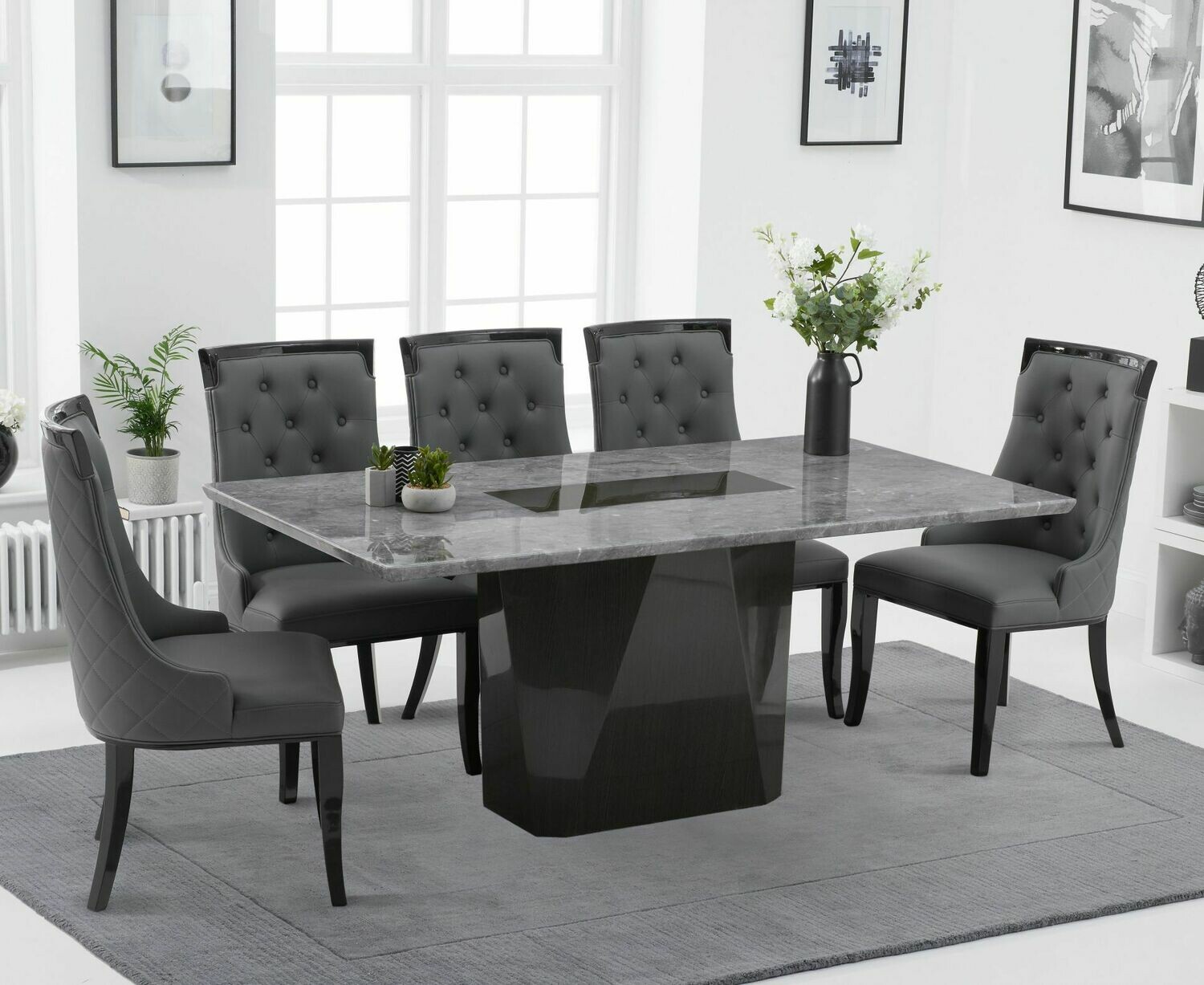 Malina 180cm Grey Marble + Aviva Dining Set