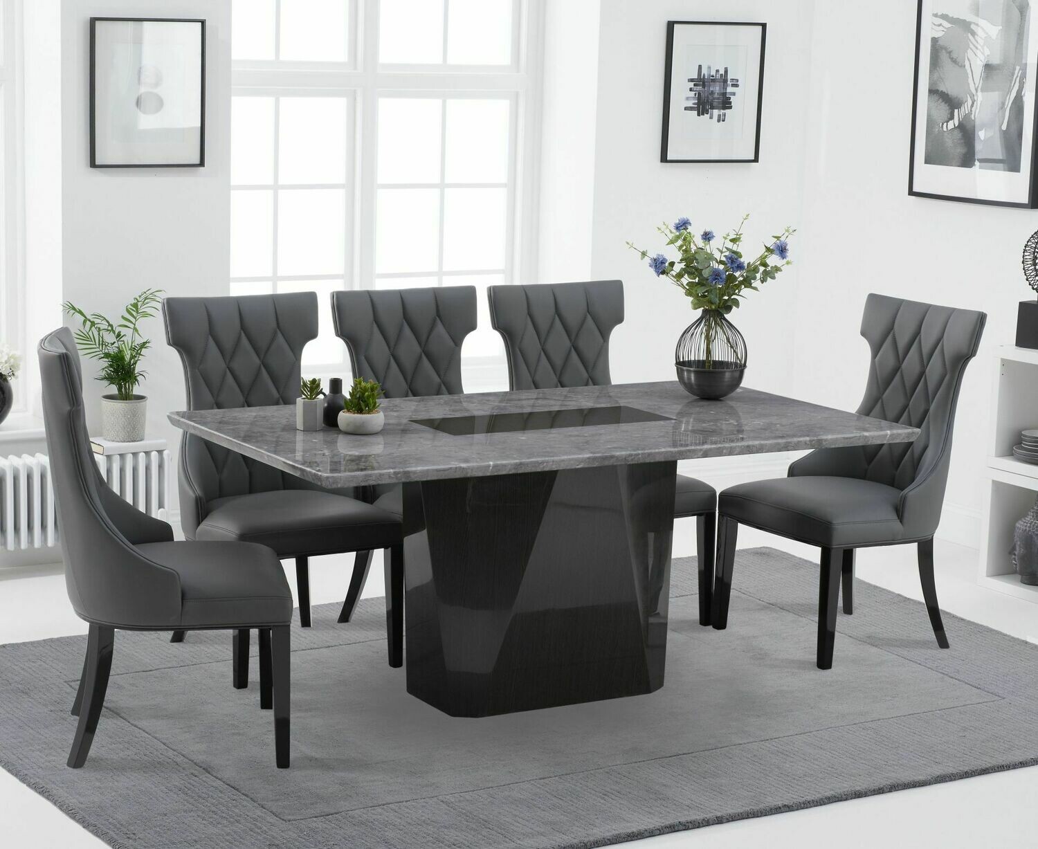 Malina 180cm Grey Marble Dining + Fredo Dining Set