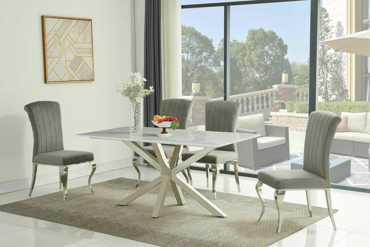 Monaco 160cm White Marble + Nicole Dining Set