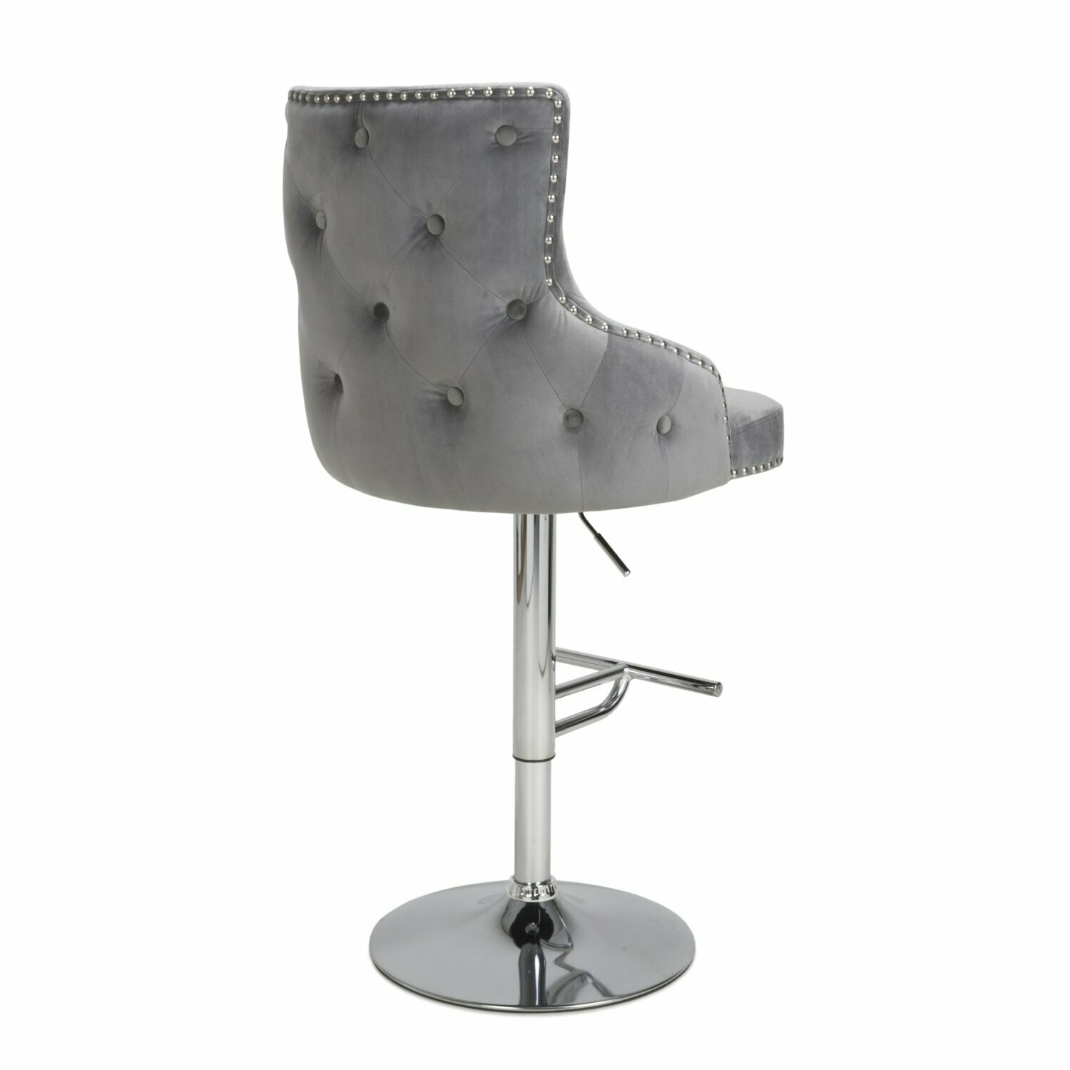 Persia Button Back Grey Velvet Bar Stool