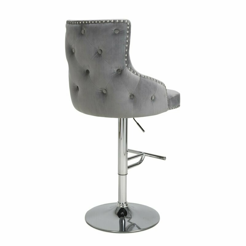 Persia Button Back Grey Velvet Bar Stool
