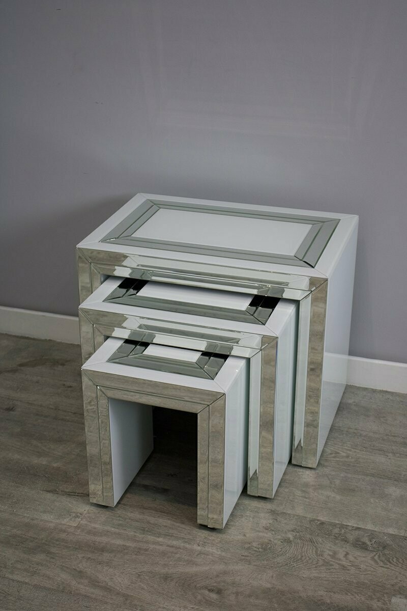 Bianca White Mirrored Nest of Tables