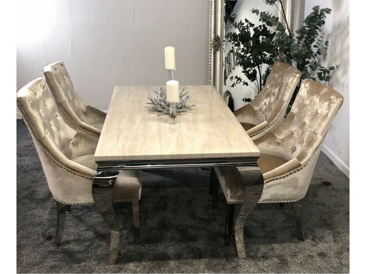 Laveda 180cm Cream Marble Dining Table Set