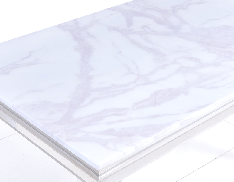 Laveda 160cm White & Grey Marble Dining Table + Canterbury Chairs Bench