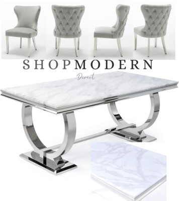 Giovanna 180cm White & Grey Marble & Royale Dining Table Set