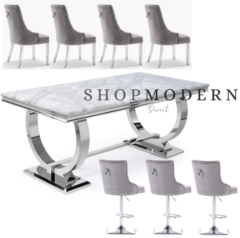Giovanna 180cm Grey Marble Full Dining Package
