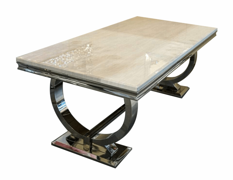 Giovanna 180cm Cream Marble & Chrome Dining Table Giovanna 180cm Cream Marble & Chrome Dining Table
