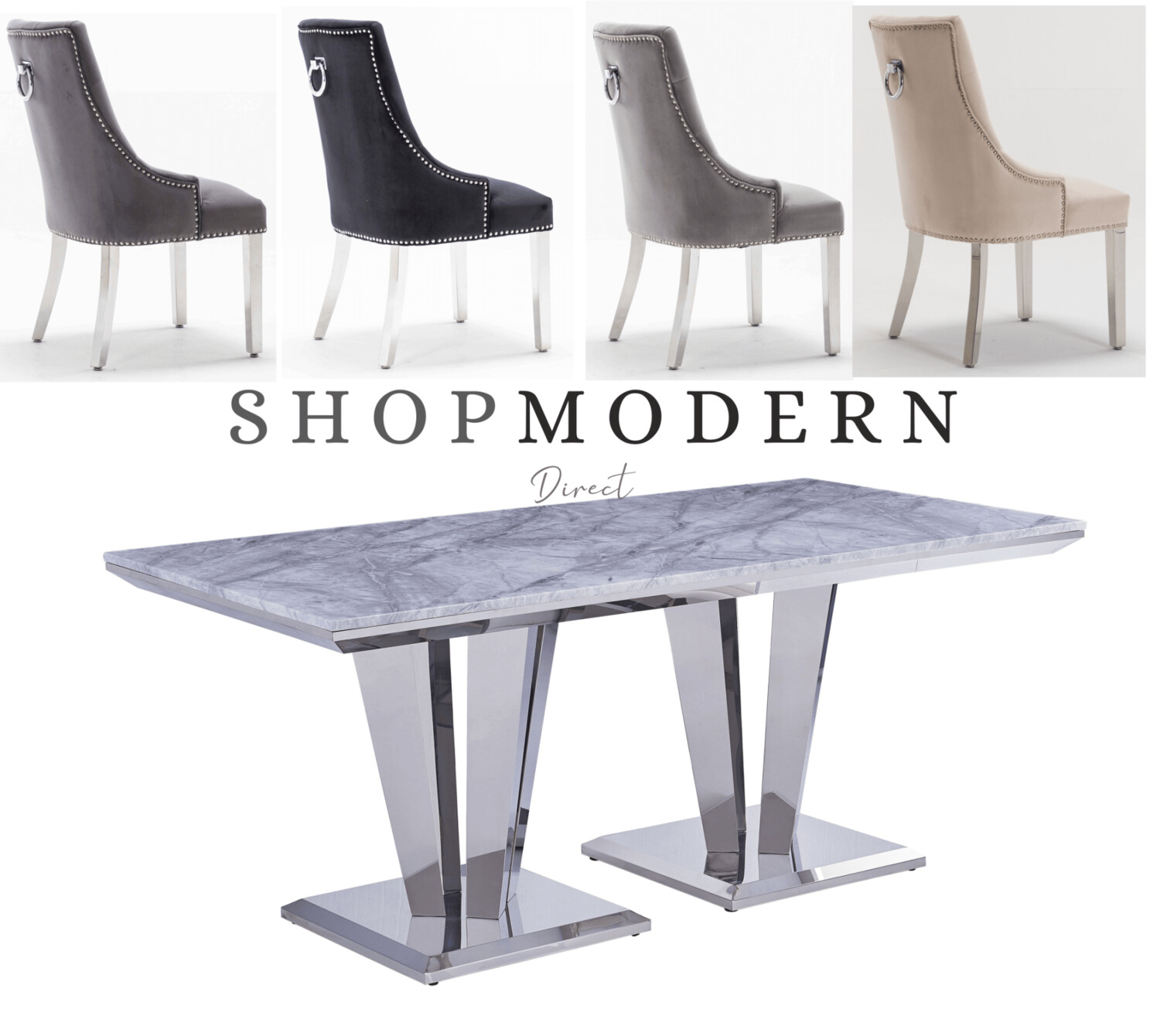 Aventus 180cm Grey Marble & Canterbury Dining Table Set
