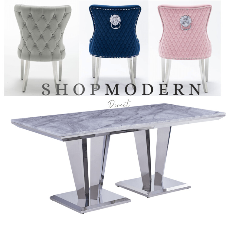 Aventus 180cm Grey Marble & Royale Dining Table Set