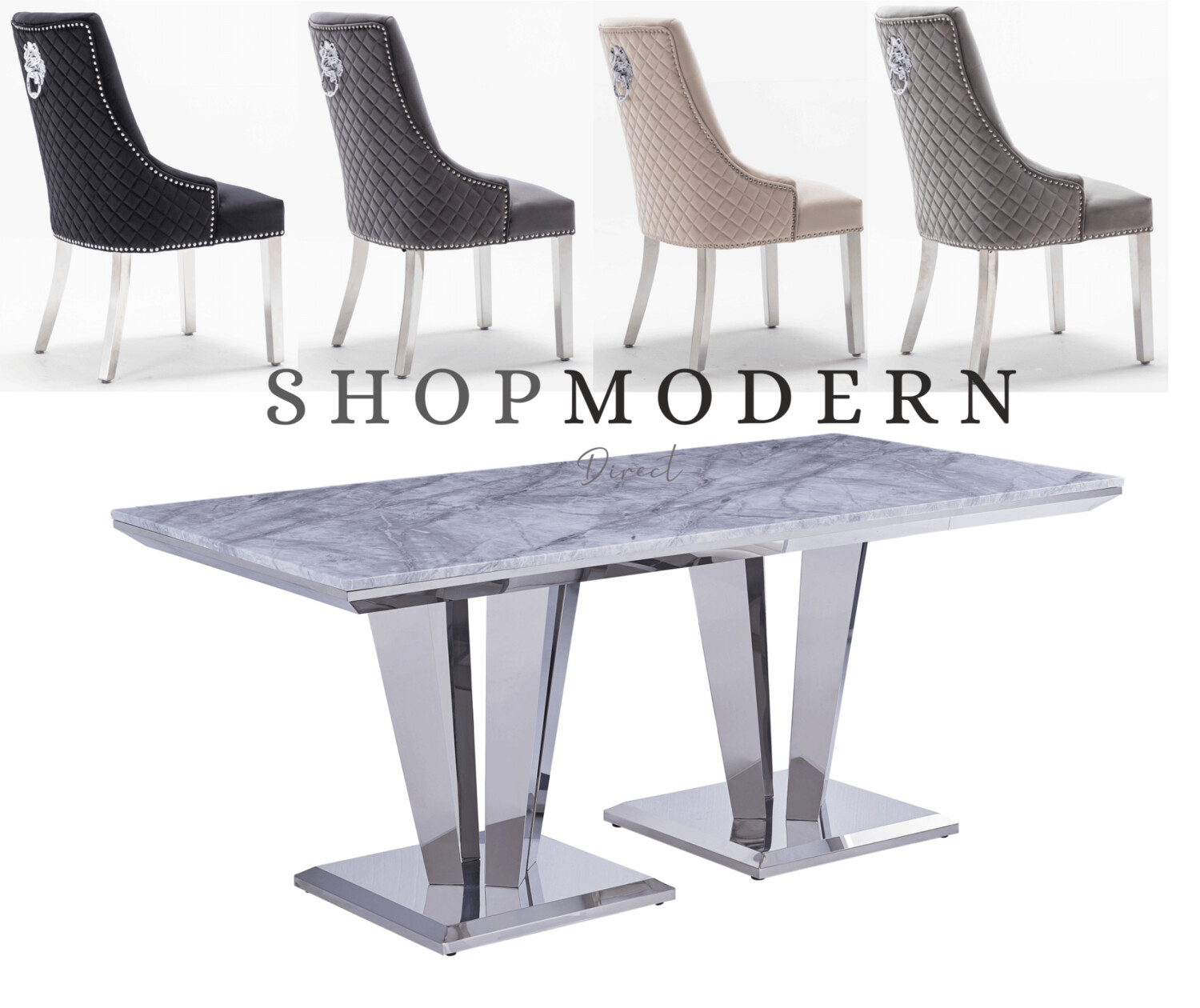 Aventus 180cm Grey Marble & Abbey Lion Dining Table Set