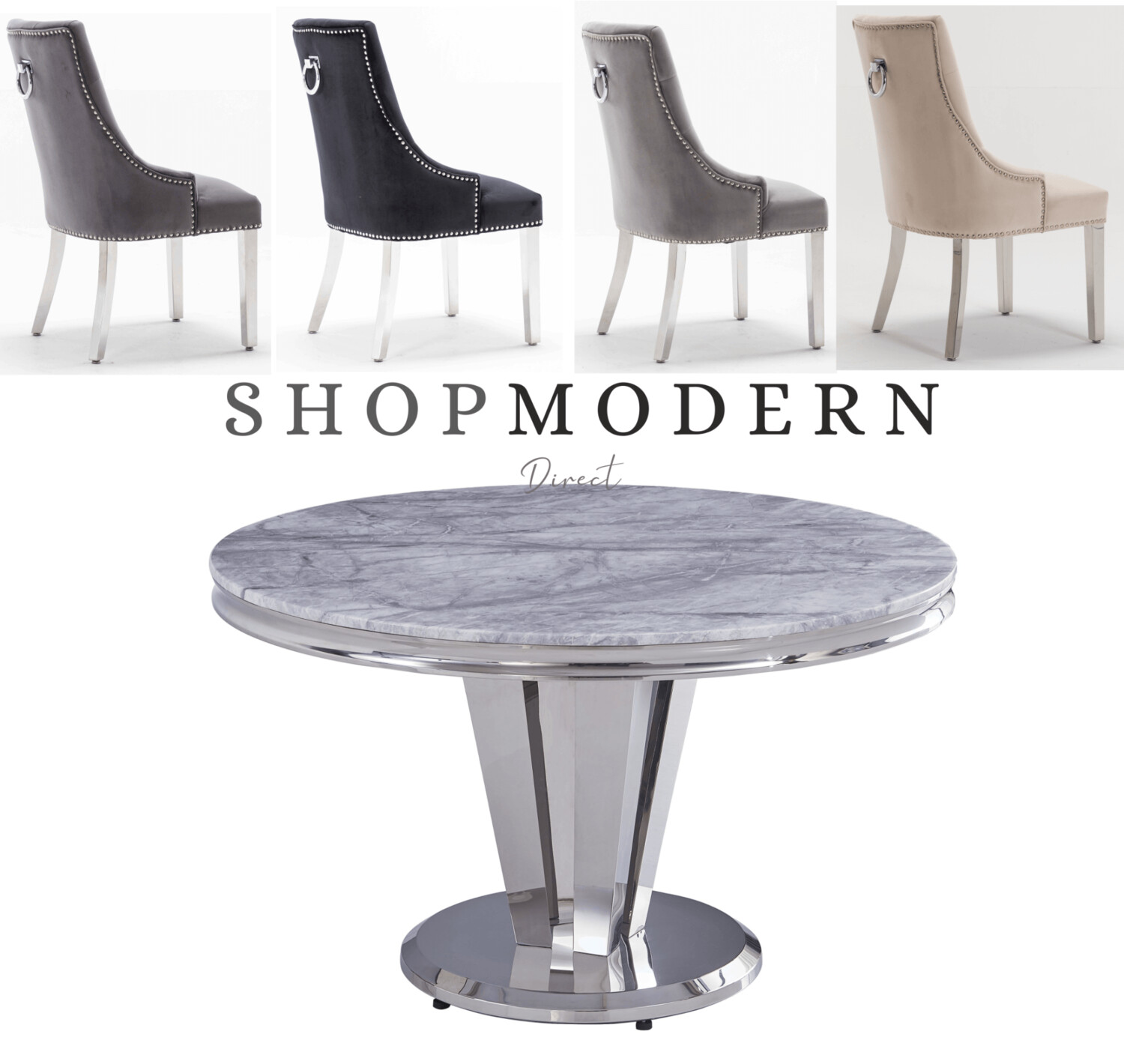Aventus 130cm Grey Marble & Canterbury Dining Table Set