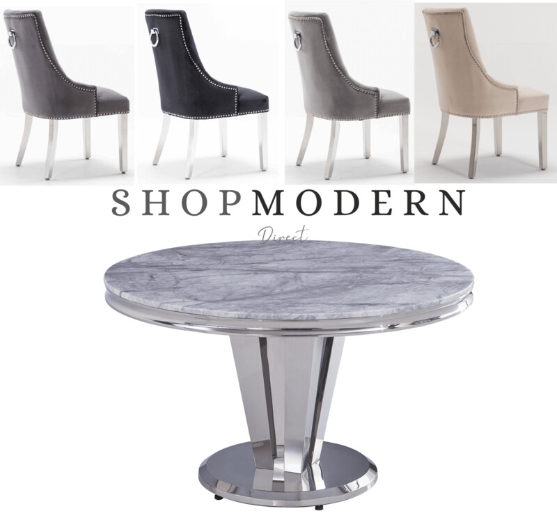 Aventus 130cm Grey Marble & Canterbury Dining Table Set