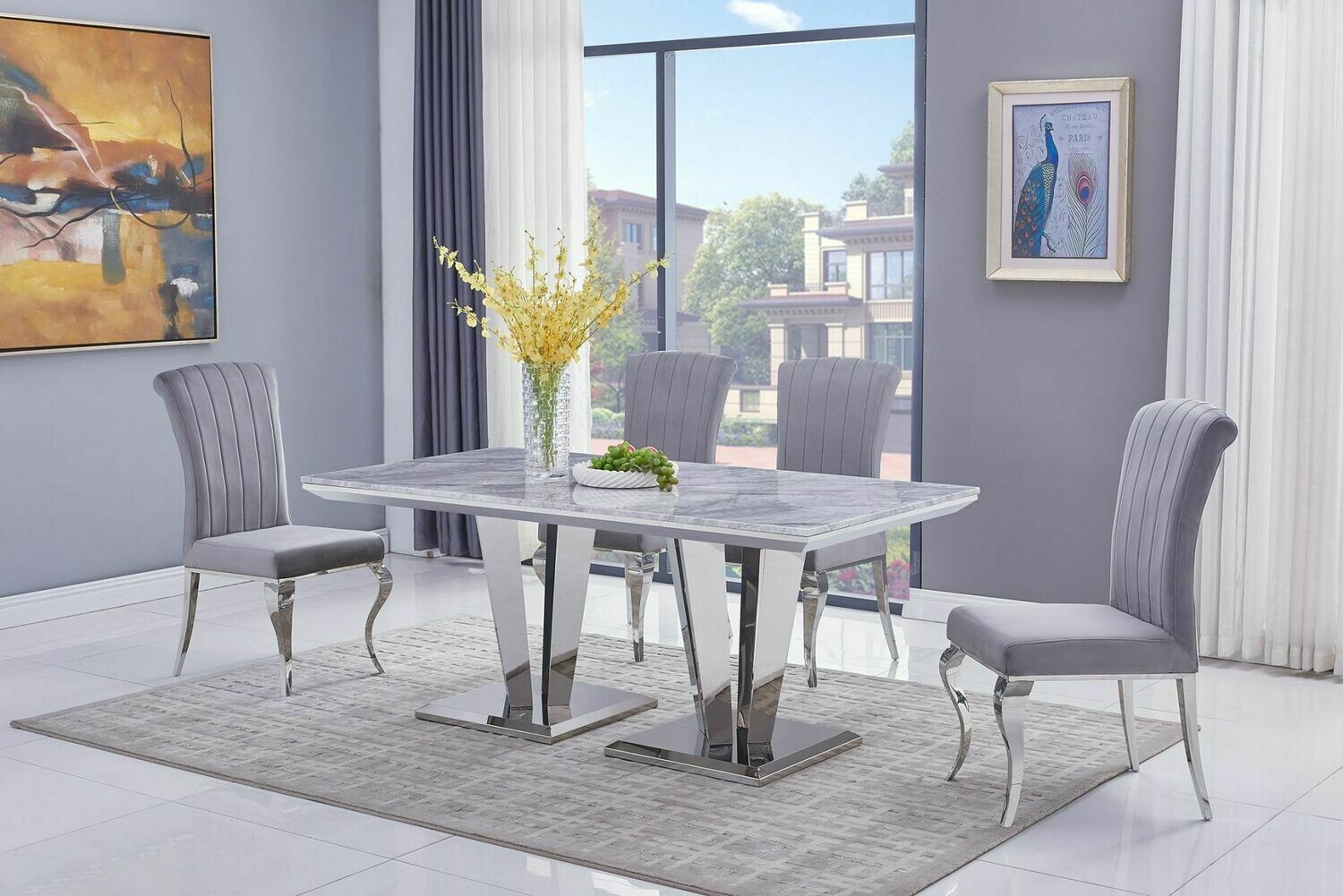 Aventus 180cm Grey Marble & Nicole Dining Table Set