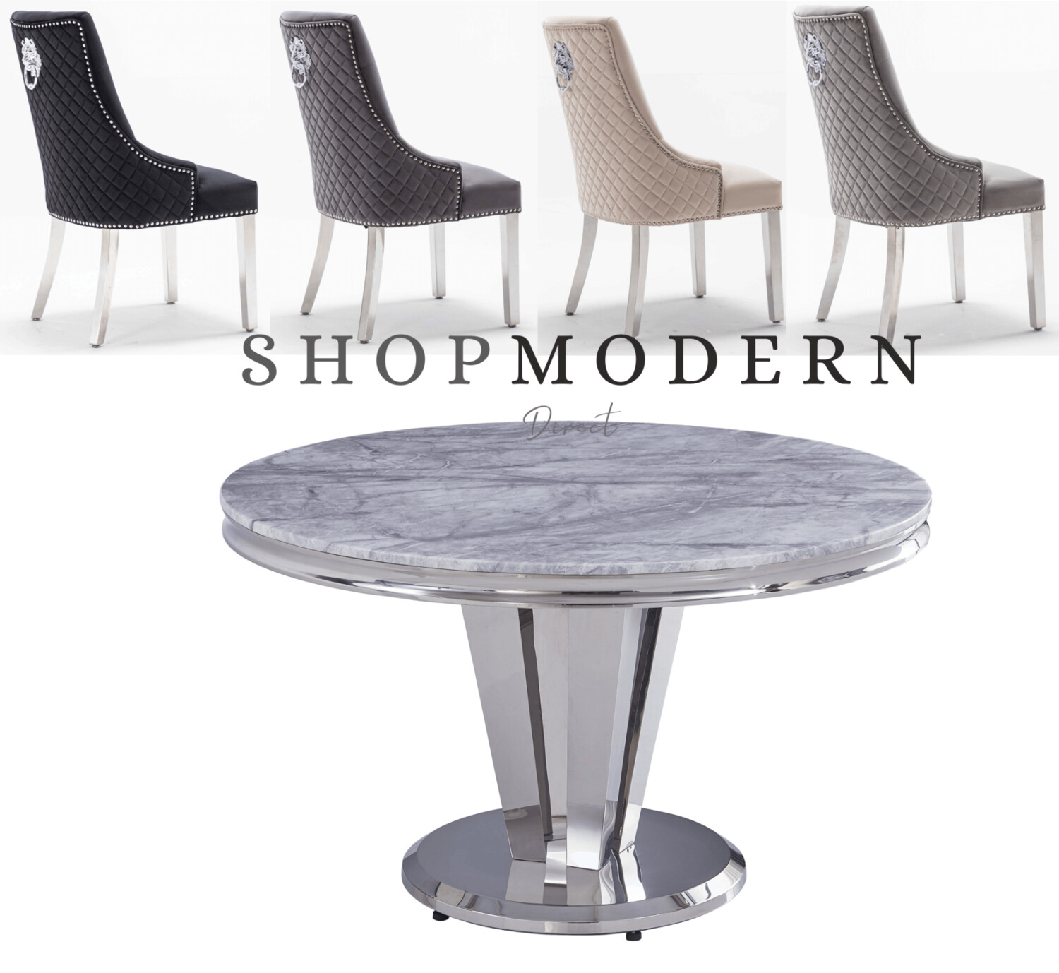 Aventus 130cm Grey Marble & Abbey Lion Dining Table Set