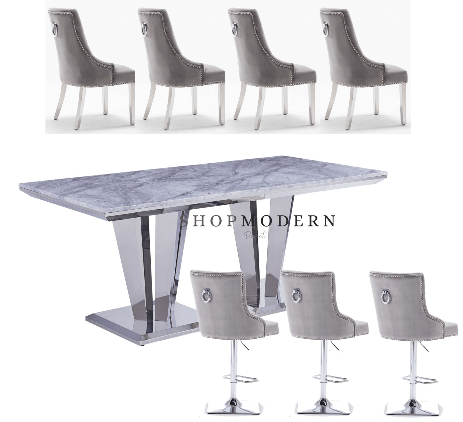 Aventus 180cm Grey Marble Full Dining Package