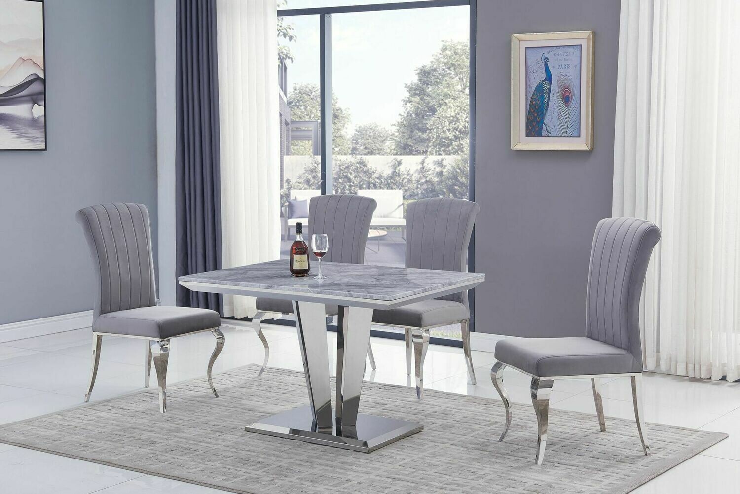 Aventus 120cm Grey Marble & Nicole Dining Table Set