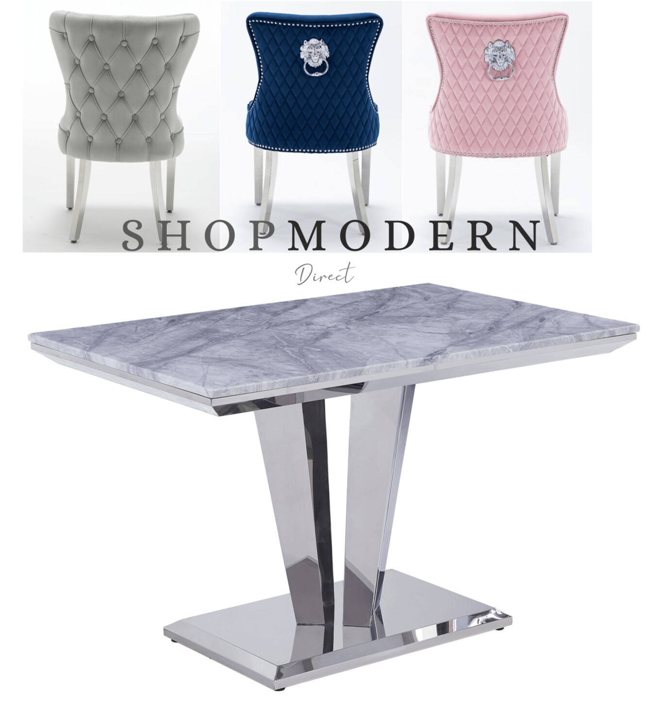 Aventus 120cm Grey Marble & Royale Dining Table Set