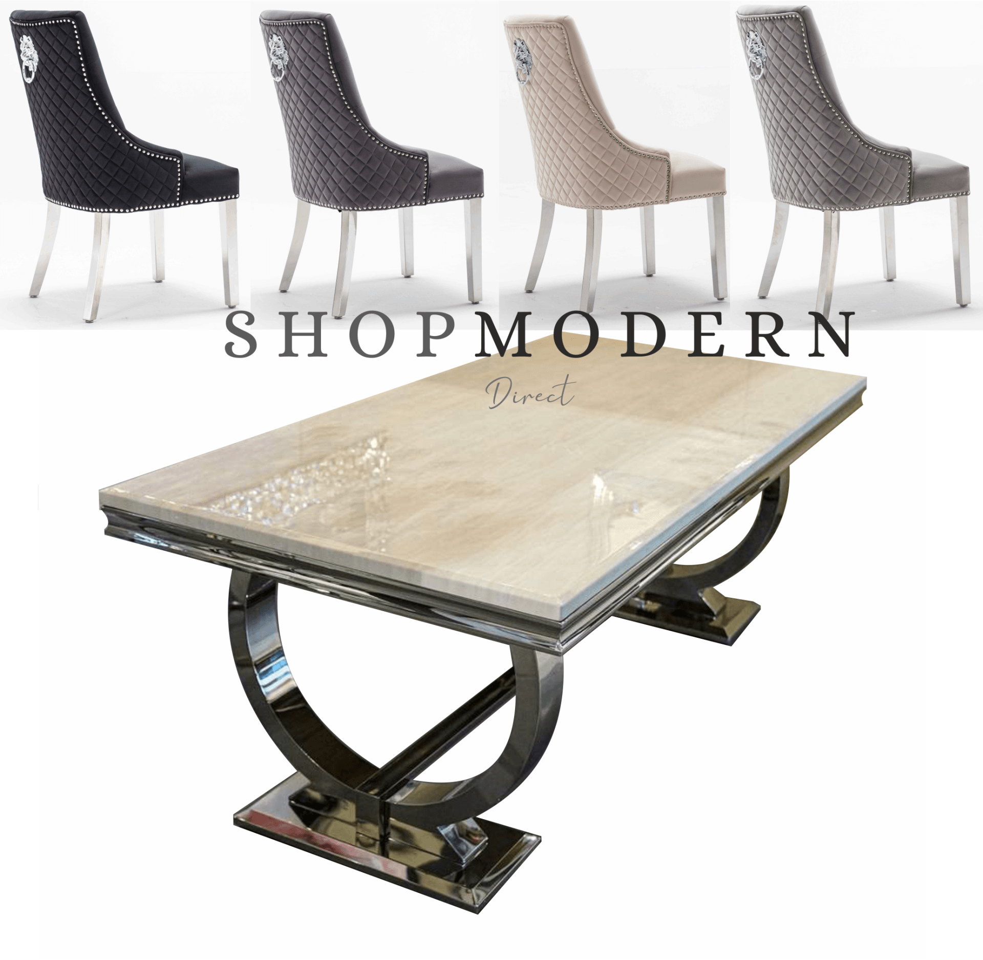 Giovanna 180cm Cream Marble & Abbey Lion Dining Table Set