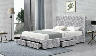 Classica Silver Crushed Velvet 4 Drawer King Bed