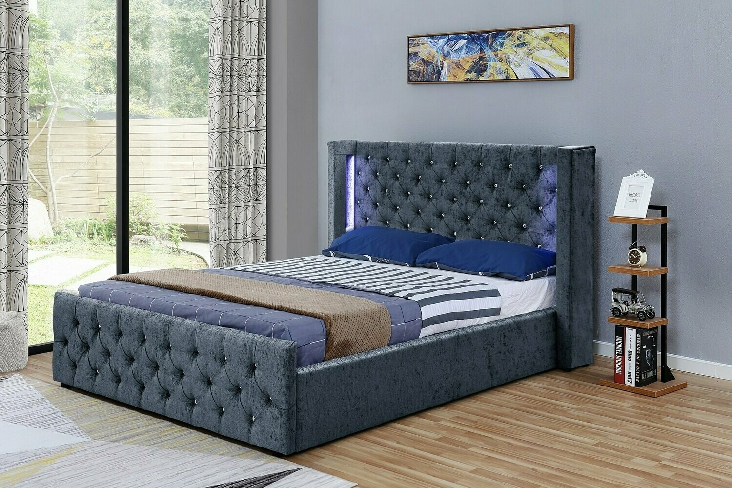 Led crushed velvet bed deals