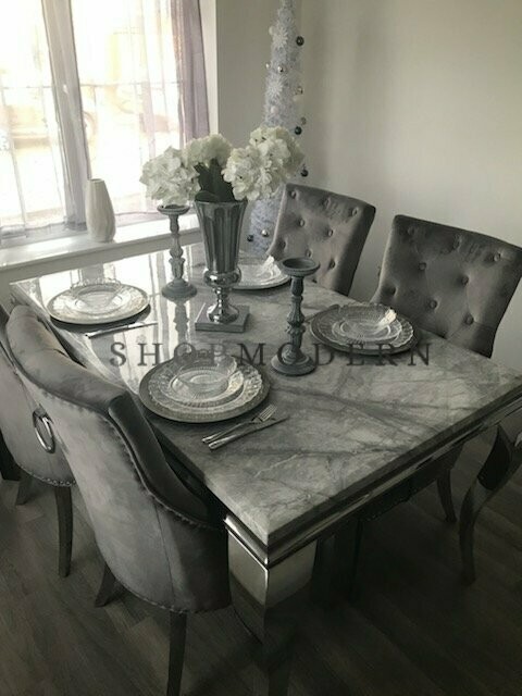 Laveda Grey Marble 120cm Dining Table + Belle Dining Chairs