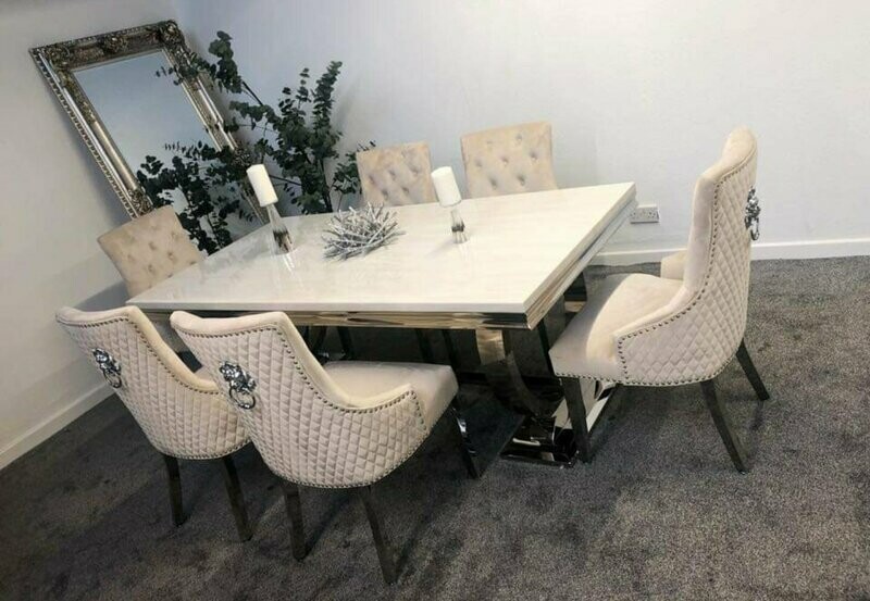 Giovanna 180cm Cream Marble & Abbey Lion Dining Table Set