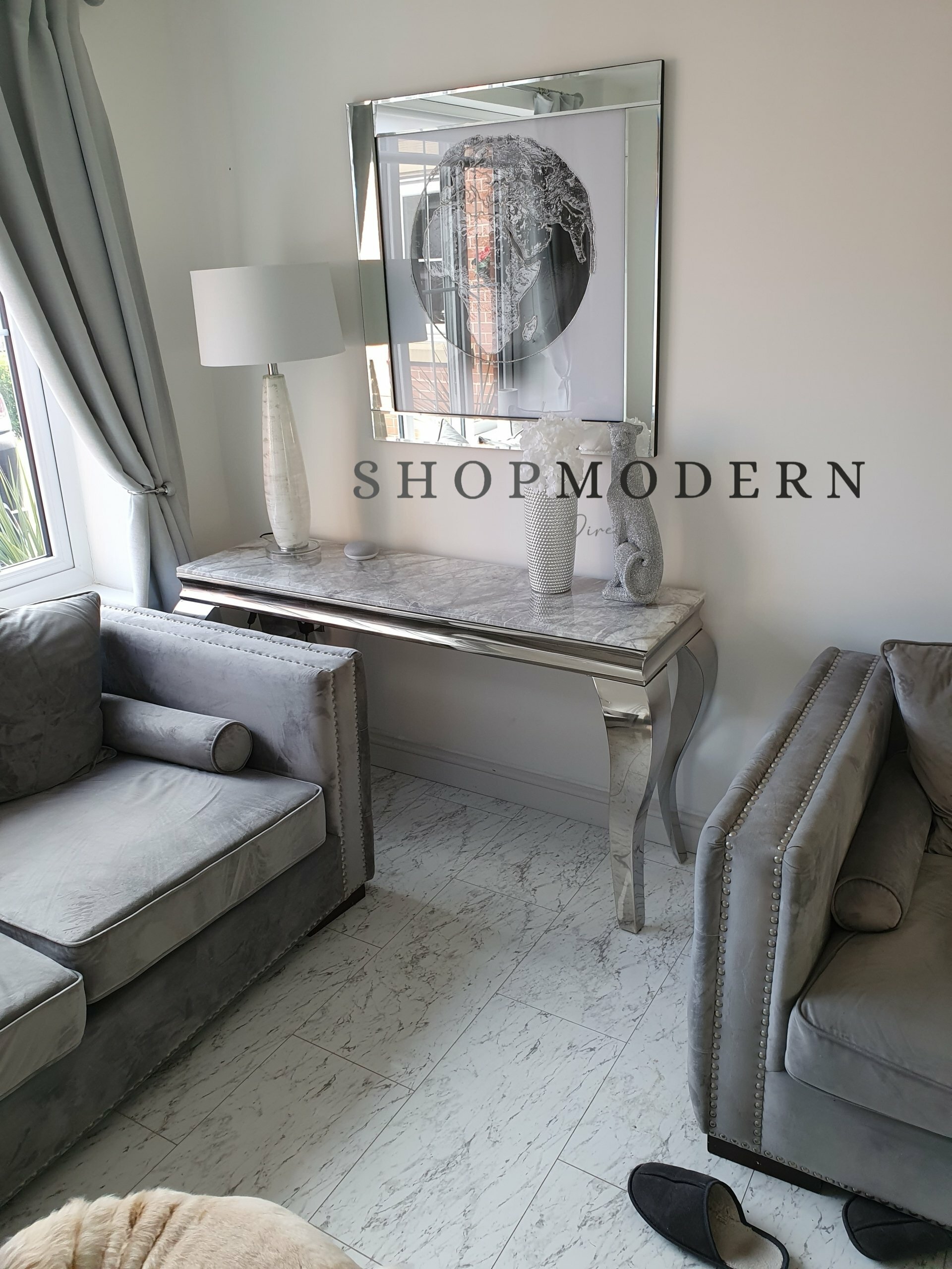 Laveda 140cm Light Grey Marble Console Table