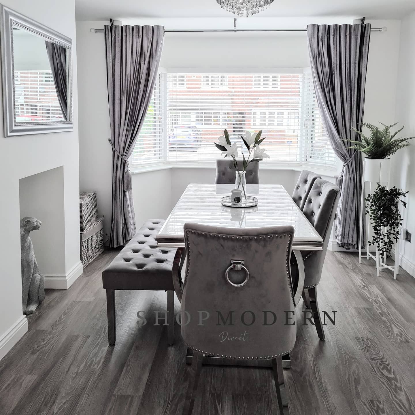 Giovanna 180cm White & Grey Marble & Canterbury Dining Table Set