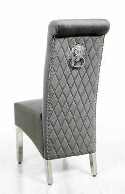 Nahla Grey Luxury Velvet Lion Knockerback Dining Chair