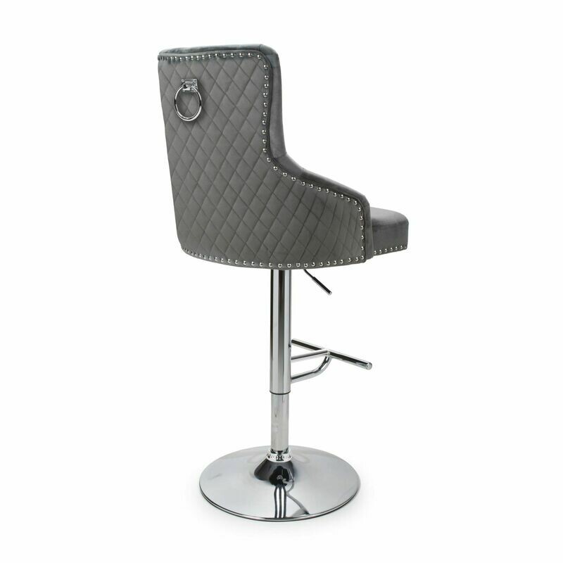 Knightsbridge Knockerback Grey Velvet Bar Stool