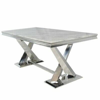 Xena 180cm Light Grey Marble & Chairs Chrome Dining Table Set