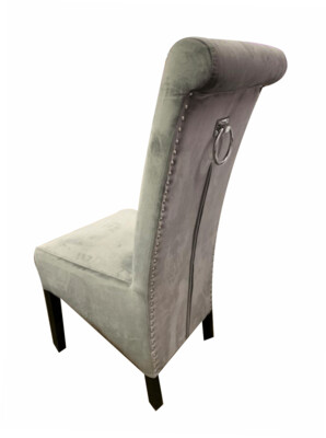 Nahla Ring Knocker Grey Luxury Velvet Lion Knockerback Dining Chair