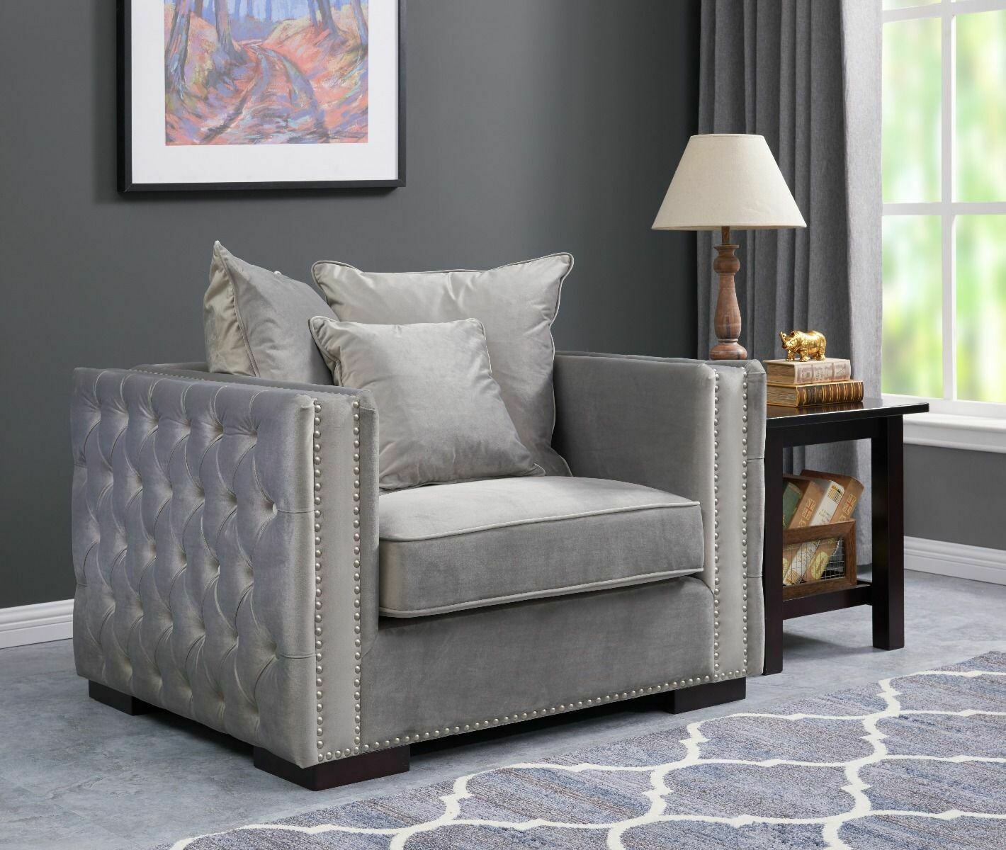 Saint James 1 Seater Grey Velvet Sofa Armchair