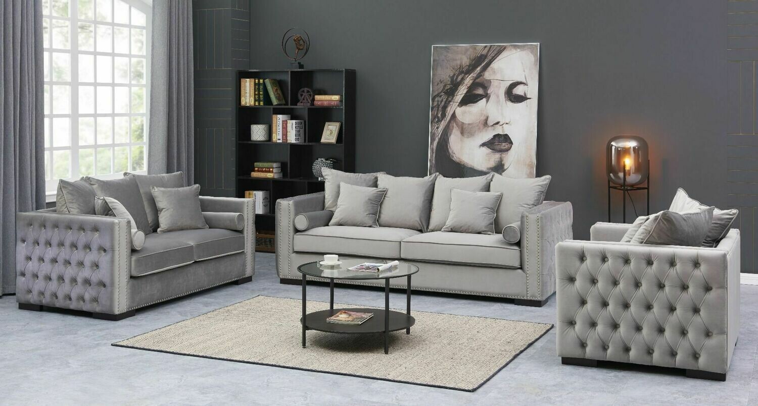 Gray velvet sofa set outlet