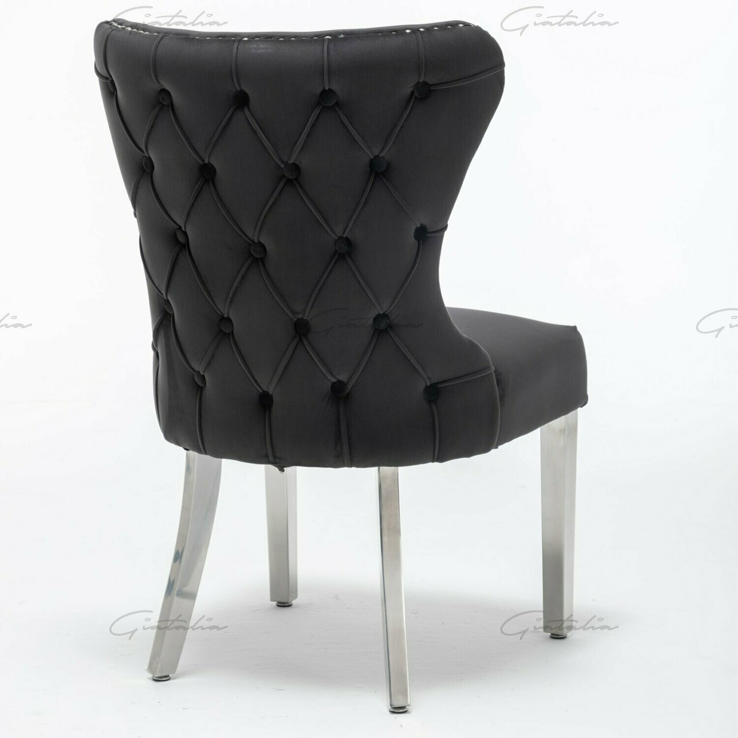 Royale Buttoned Black Velvet Dining Chair