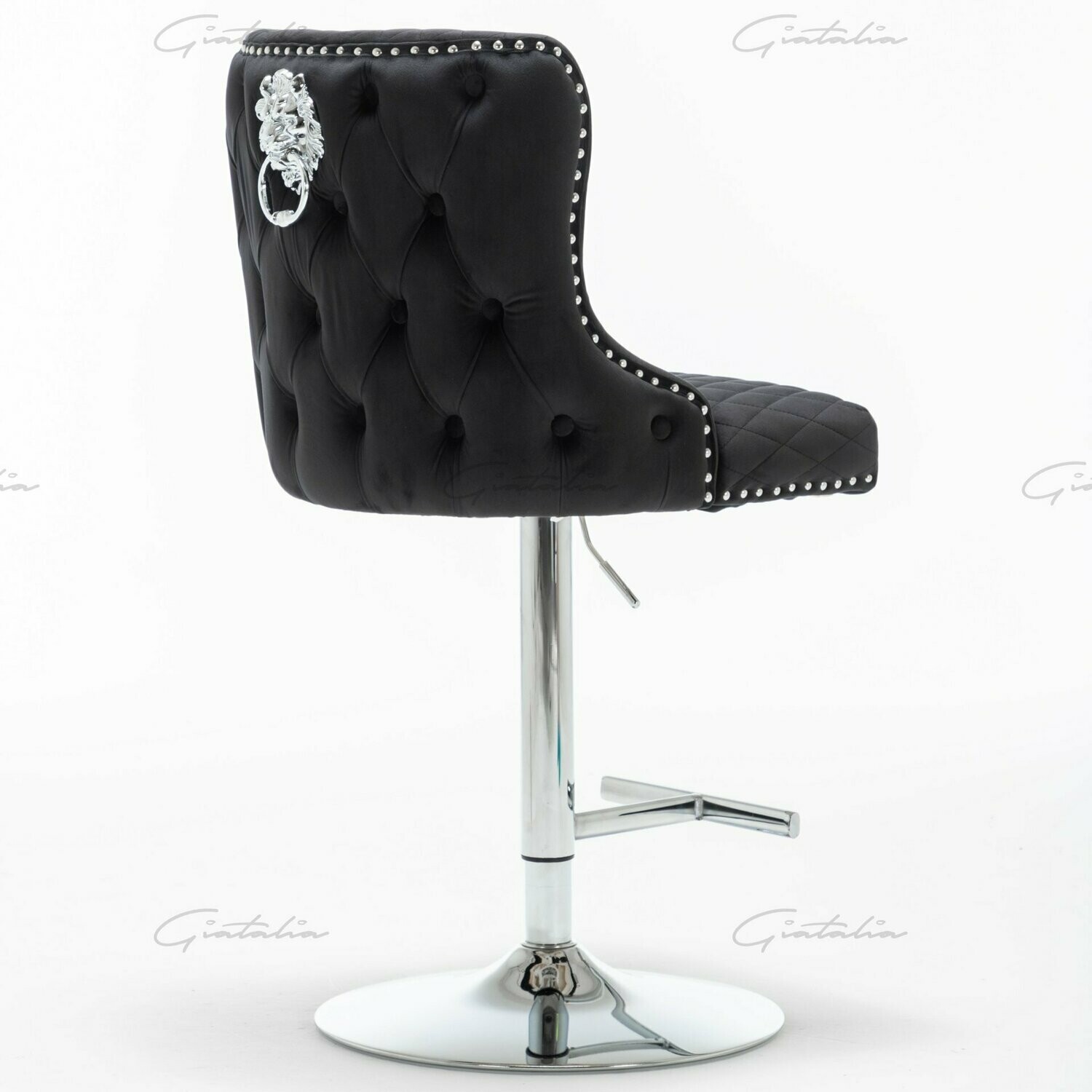 Grosvenor Lion Knocker Black Velvet Bar Stool