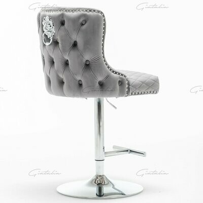 Grosvenor Lion Knocker Dark Grey Velvet Bar Stool