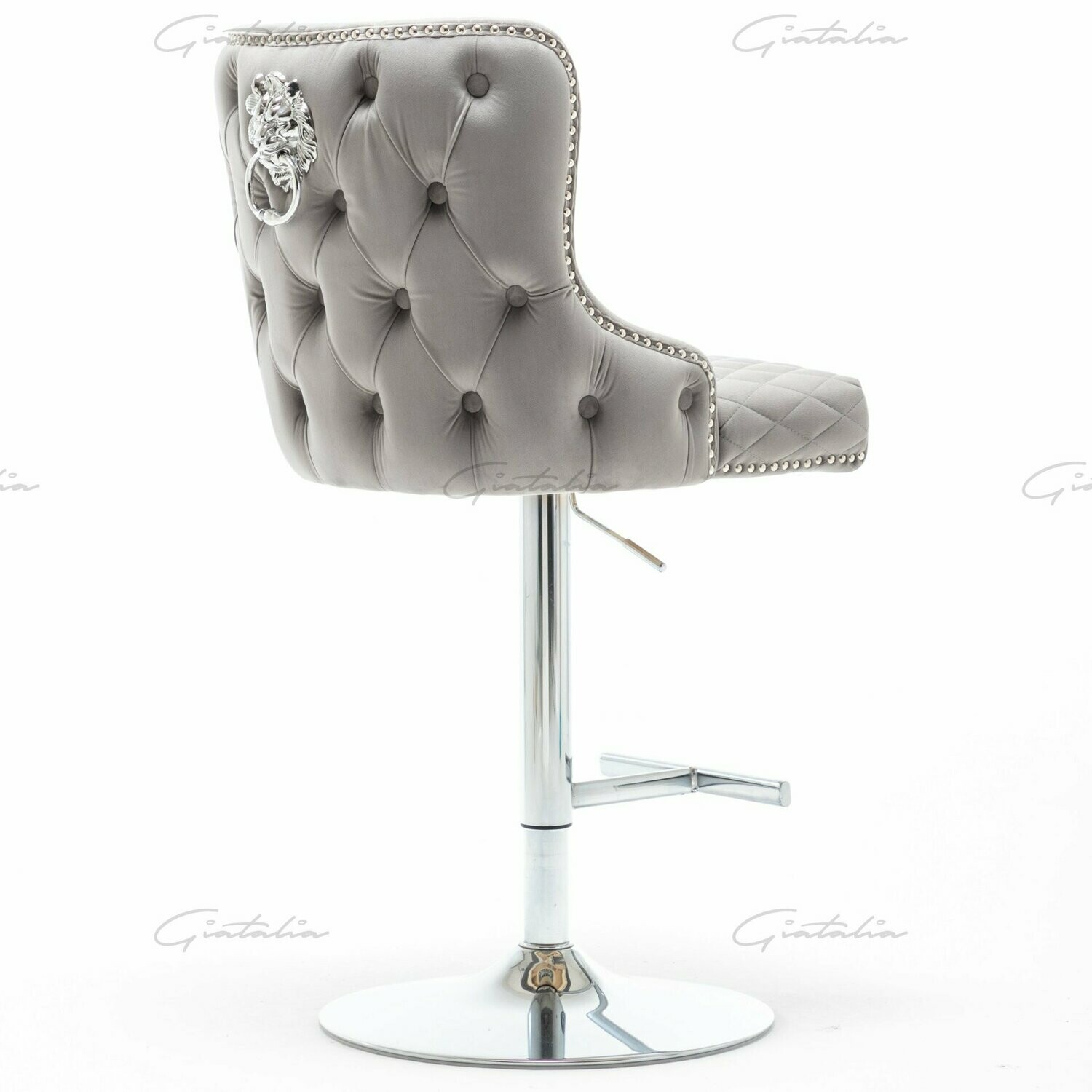 Grosvenor Lion Knocker Light Grey Velvet Bar Stool