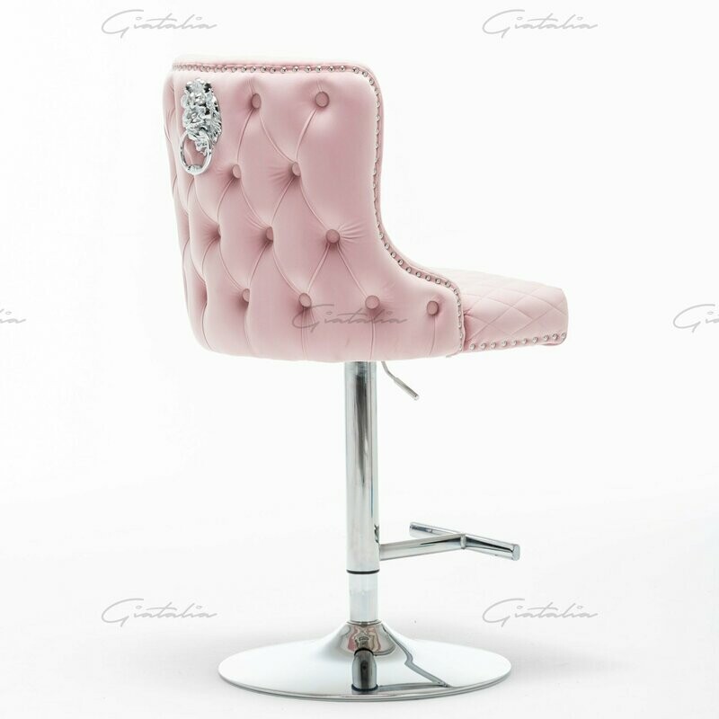 Grosvenor Lion Knocker Pink Velvet Bar Stool