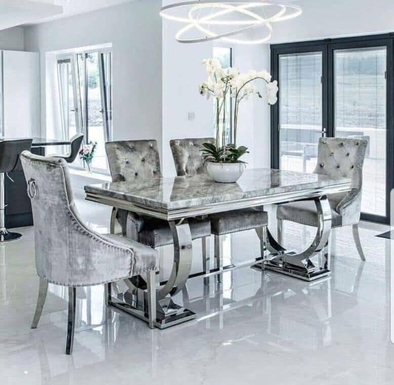 Giovanna 200cm Grey Marble & Belle Dining Table Set