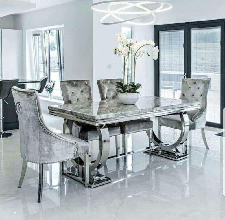 Giovanna 180cm Grey Marble & Belle Dining Table Set