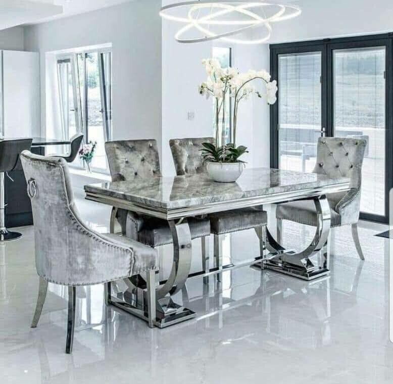 Giovanna 180cm Grey Marble & Belle Dining Table Set Giovanna 180cm Grey Marble & Belle Dining Table Set