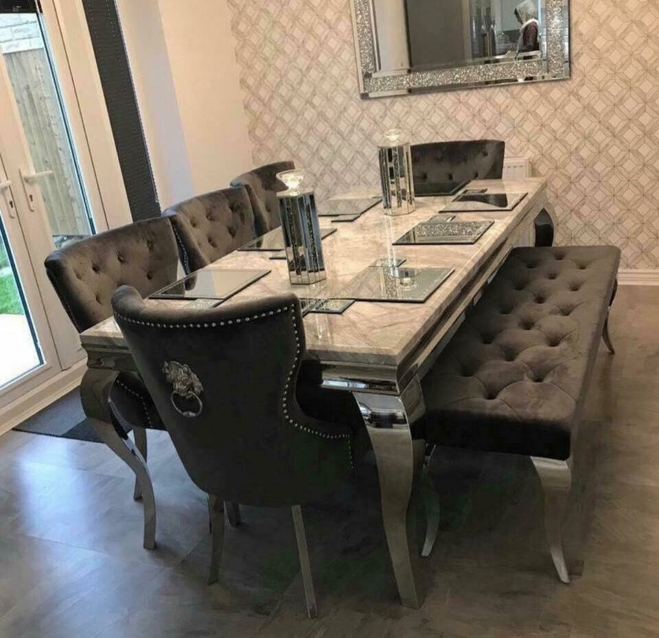 Laveda Grey Marble 200cm Dining Table + Windsor Dining Chairs