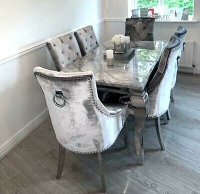 Laveda Grey Marble 180cm Dining Table + Belle Dining Chairs