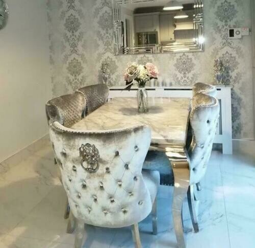 Laveda Grey Marble 150cm Dining Table + Cambridge Dining Chairs
