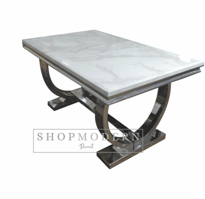 Giovanna 180cm White & Grey Marble & Chrome Dining Table
