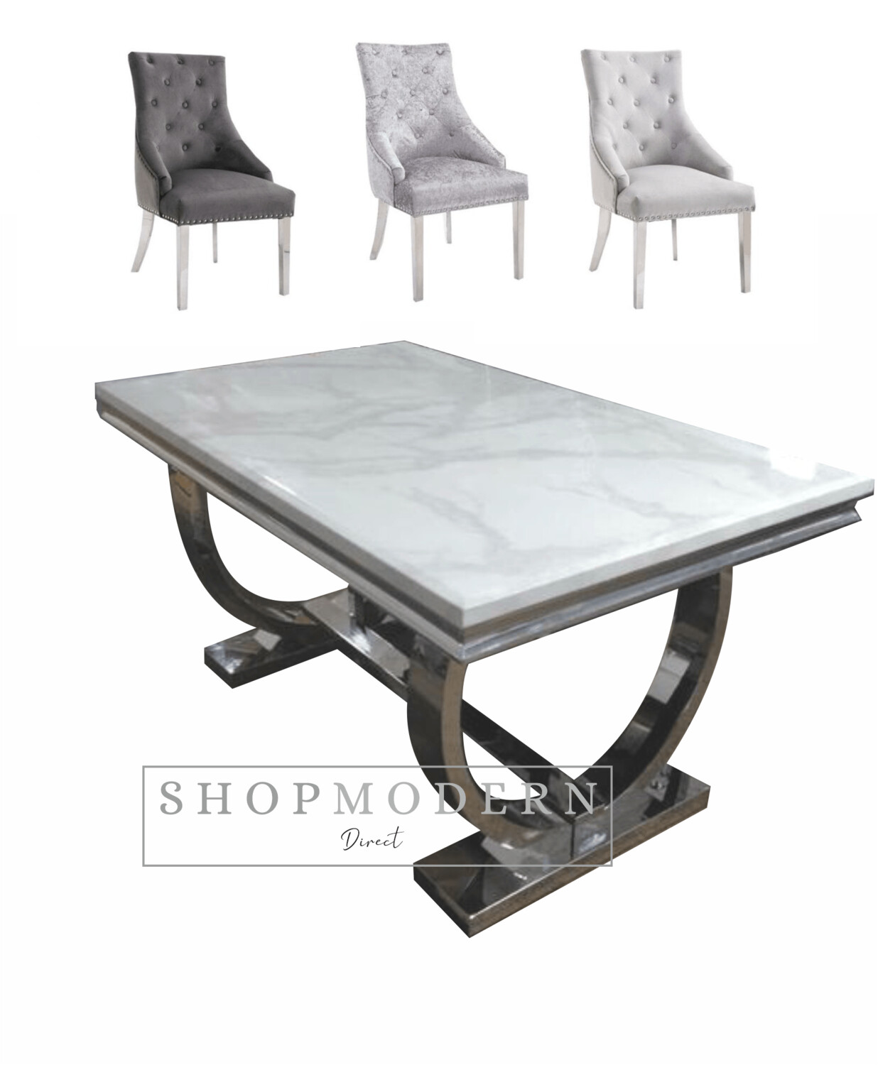 Giovanna 180cm White & Grey Marble & Belle Dining Table Set